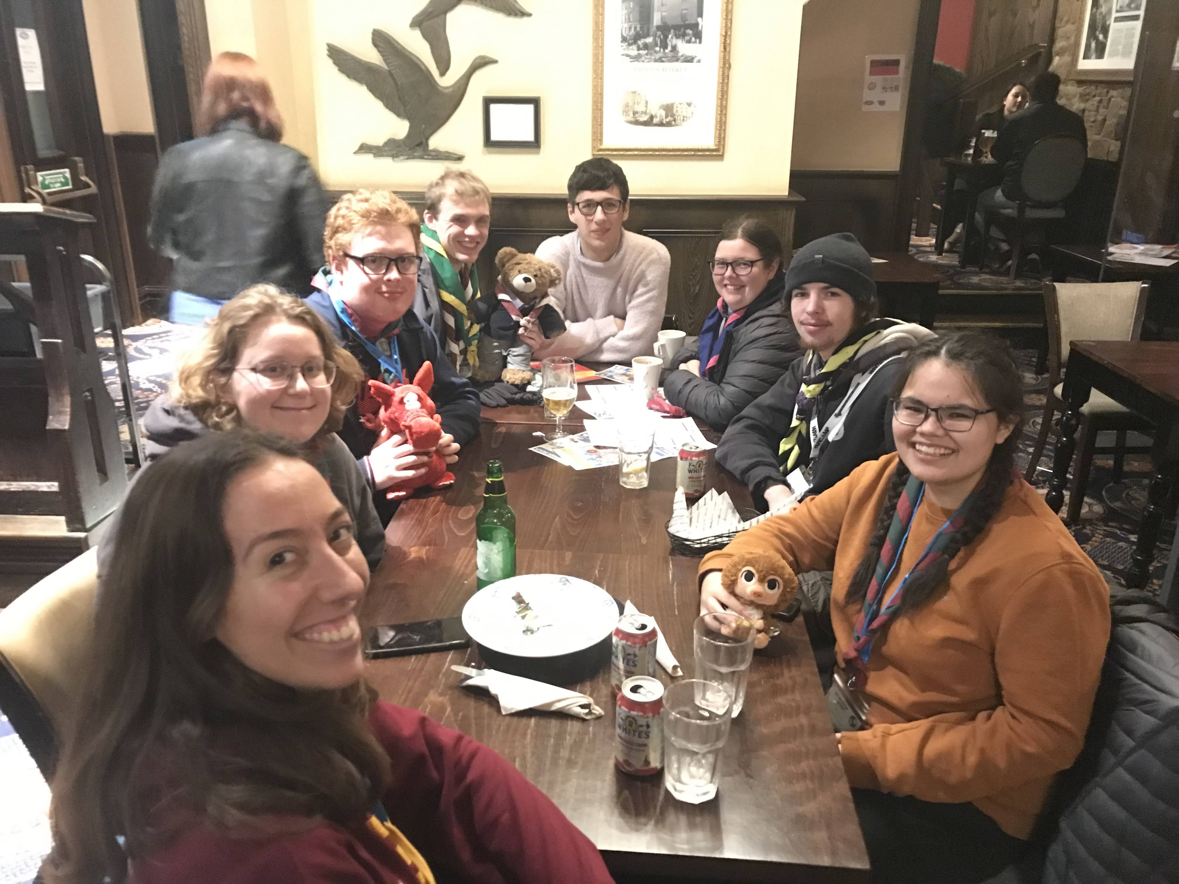 Small group photo of an activity group in the pub